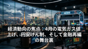 経済動向の焦点：4月の電気ガス値上げ、円安けん制、そして金融再編の舞台裏